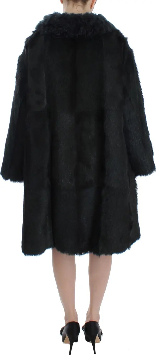 Dolce & Gabbana Black Goat Fur Shearling Long Jacket Coat