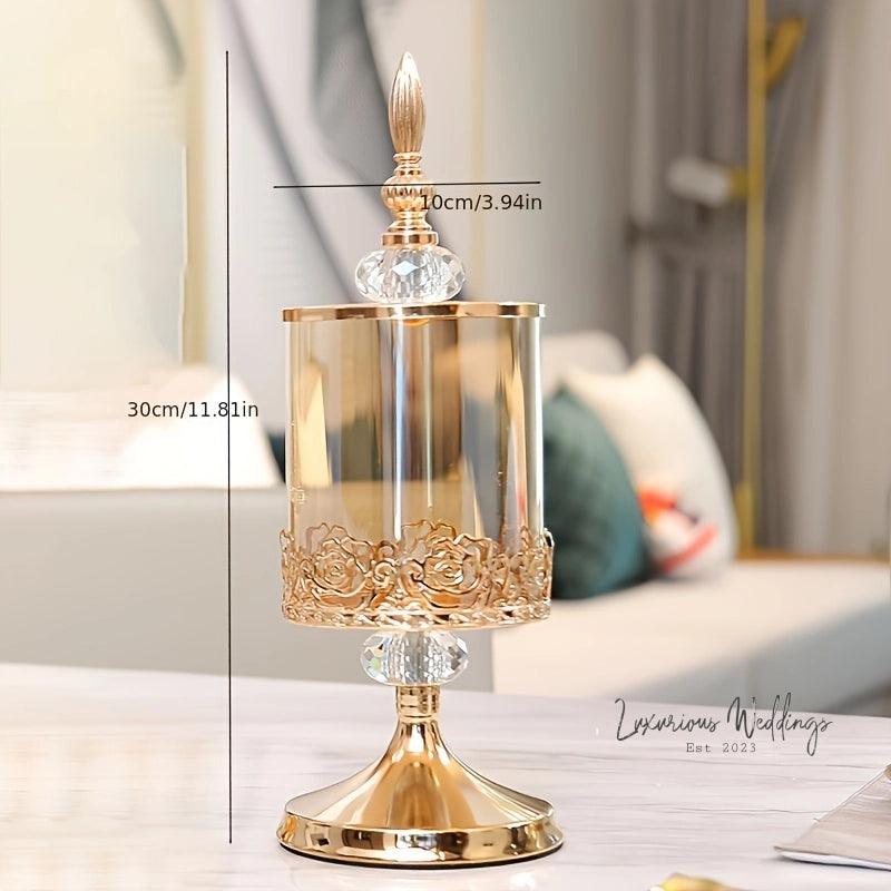 Light Luxury Glass Storage Jar - Golden Crystal with Lid Luxurious Weddings