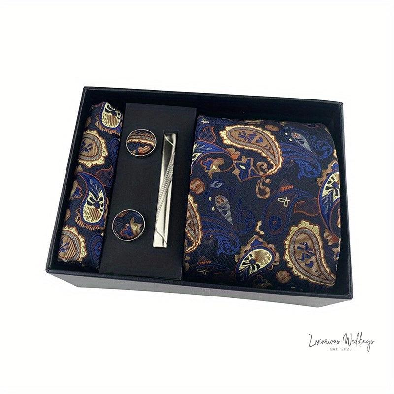 Men's Paisley Tie Gift Set - 5 Pc with Cufflinks & Scarf Luxurious Weddings