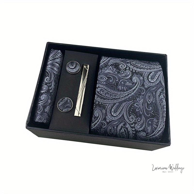 Men's Paisley Tie Gift Set - 5 Pc with Cufflinks & Scarf Luxurious Weddings