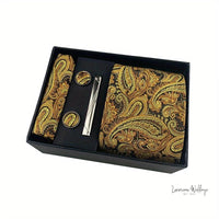 Men's Paisley Tie Gift Set - 5 Pc with Cufflinks & Scarf Luxurious Weddings