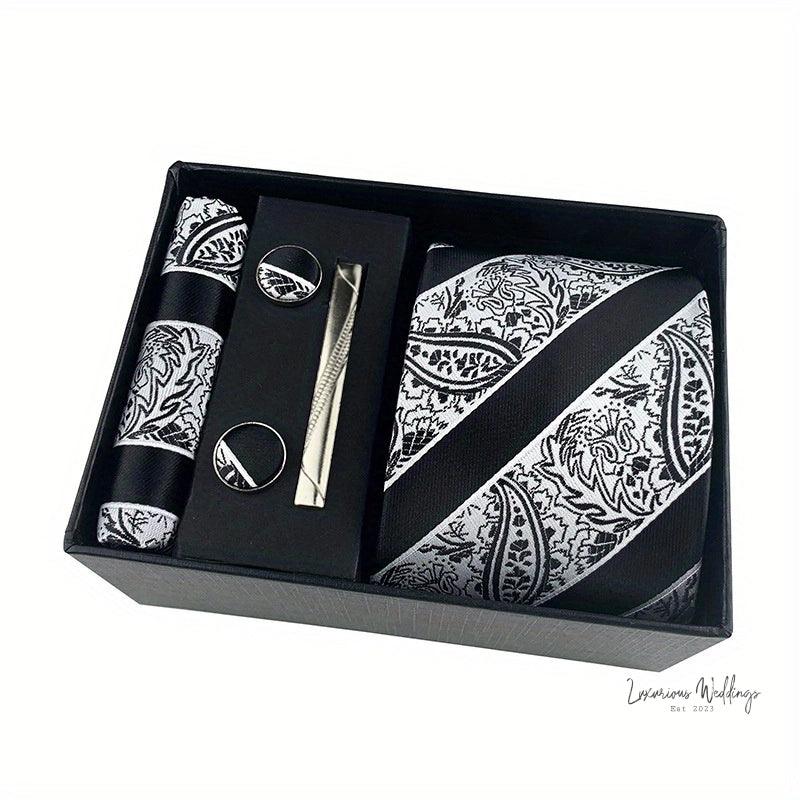 Men's Paisley Tie Gift Set - 5 Pc with Cufflinks & Scarf Luxurious Weddings