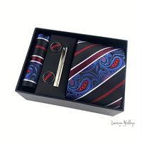 Men's Paisley Tie Gift Set - 5 Pc with Cufflinks & Scarf Luxurious Weddings