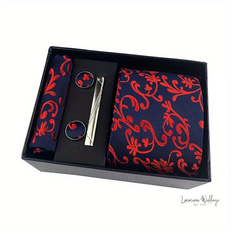 Men's Paisley Tie Gift Set - 5 Pc with Cufflinks & Scarf Luxurious Weddings