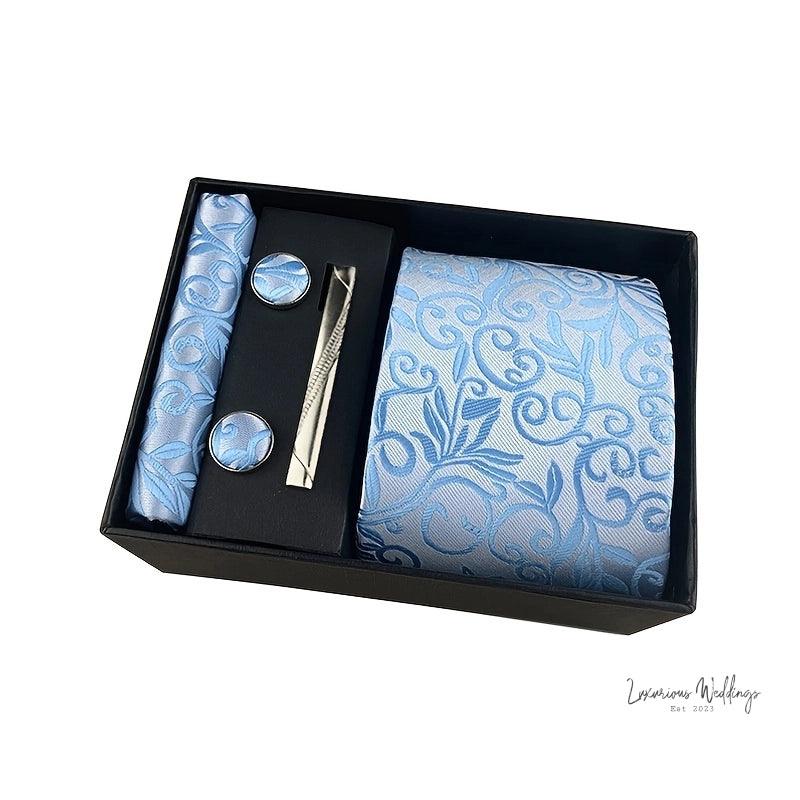 Men's Paisley Tie Gift Set - 5 Pc with Cufflinks & Scarf - Luxurious Weddings