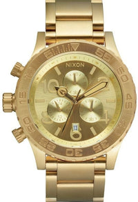 Nixon 42-20 Chrono Champagne Dial Gold Tone Men's Watch A037-502 showcasing its elegant design and gold-tone finish.
