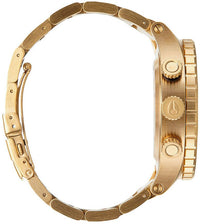 Nixon 48-20 Chrono Blue Dial Gold PVD Men's Watch A486-1922 side view showcasing the gold PVD case and strap.