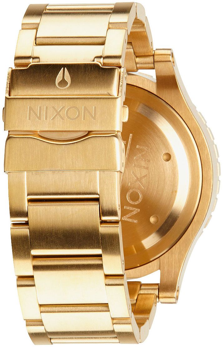 Nixon 48-20 Chrono Blue Dial Gold PVD Men's Watch A486-1922 side view showing gold PVD finish and designer watch details.
