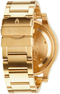 Nixon 48-20 Chrono Blue Dial Gold PVD Men's Watch A486-1922 side view showing gold PVD finish and designer watch details.