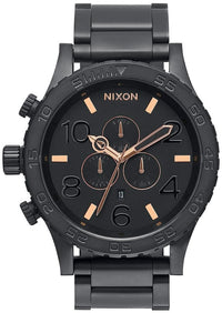 Nixon 51-30 Black Stainless Steel Chrono Men's Watch A083-957 with black dial and gold accents.