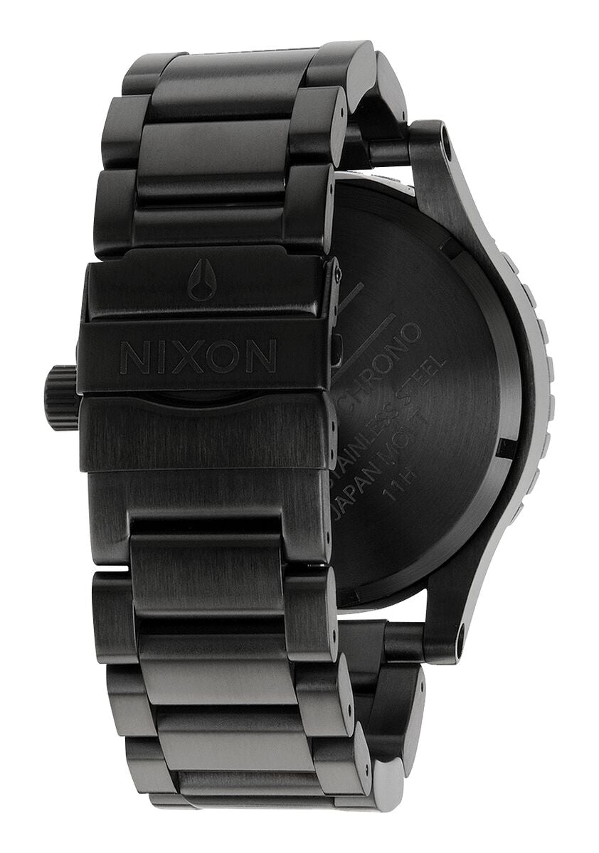 Nixon 51-30 Black Stainless Steel Chrono Men's Watch A083-957 back view showcasing sleek design and craftsmanship.