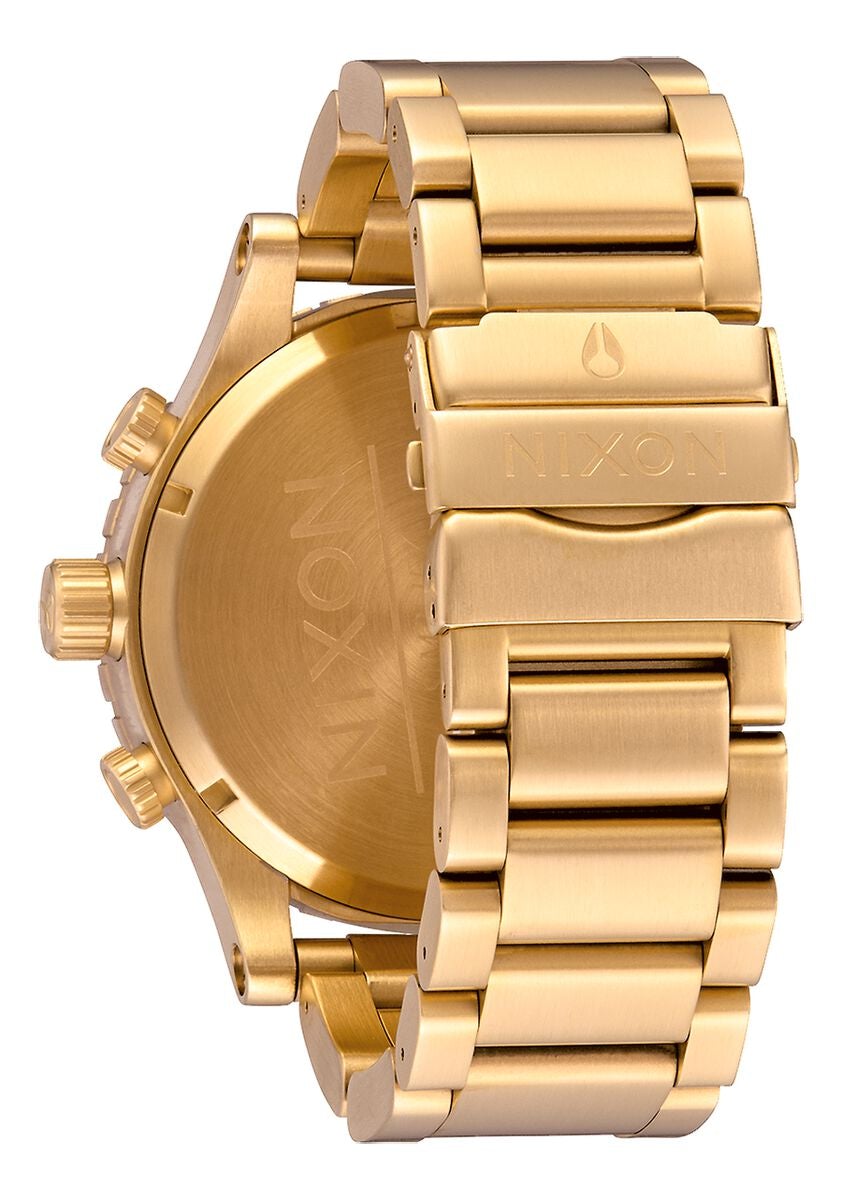 Nixon 51-30 Chrono Gold & Black Men's Watch A083-510 back view showcasing the elegant gold bracelet.