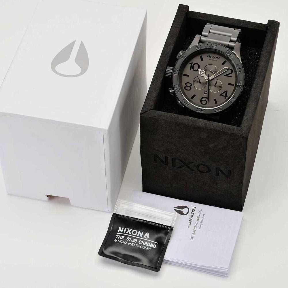 Nixon 51-30 Chronograph Gunmetal Dial Men's Watch A083-1062 in box with manual and accessories