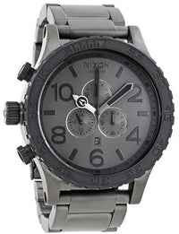 Nixon 51-30 Chronograph Gunmetal Dial Men's Watch A083-1062 on a gray background, showcasing its sleek design and functionality.