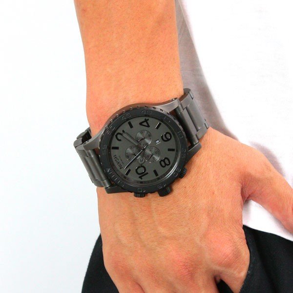 Nixon 51-30 Chronograph Gunmetal Dial Men's Watch A083-1062 worn on arm, showcasing designer watches for luxurious weddings nz.