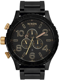 Nixon 51-30 Chronograph Matte Black & Gold Men's Watch A083-1041 on a black strap with gold accents.
