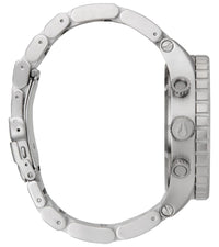 Nixon 51-30 Navy Blue Dial Silver Men's Watch A083-307 side view showing stainless steel band and crown.