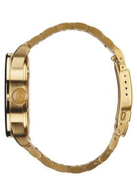 Nixon Sentry Black Dial Gold-tone Men's Watch A356-510 side view showcasing the gold-tone stainless steel bracelet.
