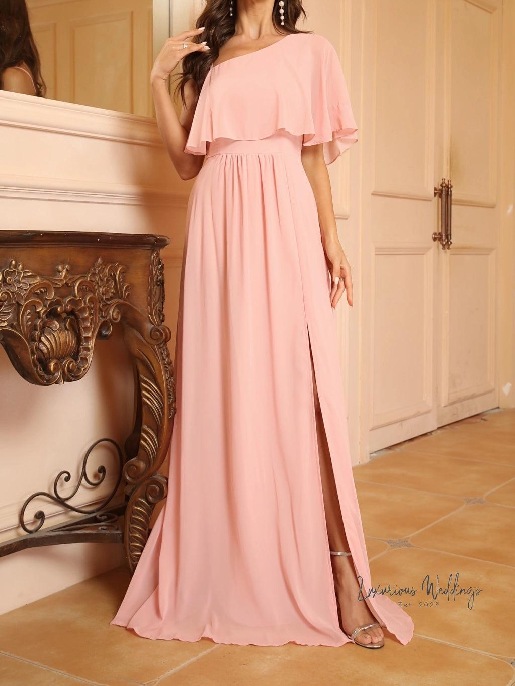 One Shoulder Maxi Dress - Elegant Chiffon Luxurious Weddings