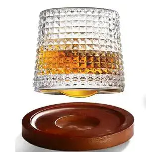 Rotating Whiskey Glass with Wooden Base whiskey glasses Luxurious Weddings