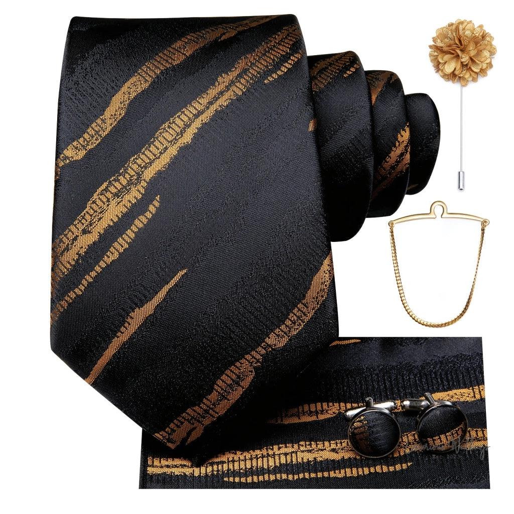 Premium Gatsby Themed Tie Set - Elegant Golden Black Striped Design - Luxurious Weddings