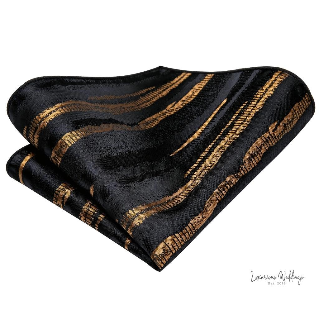 Premium Gatsby Themed Tie Set - Elegant Golden Black Striped Design Luxurious Weddings