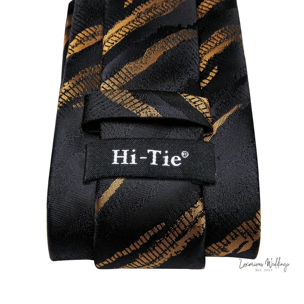 Premium Gatsby Themed Tie Set - Elegant Golden Black Striped Design - Luxurious Weddings