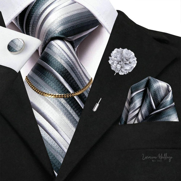 Premium Gatsby Themed Tie Set - Elegant Golden Black Striped Design Luxurious Weddings