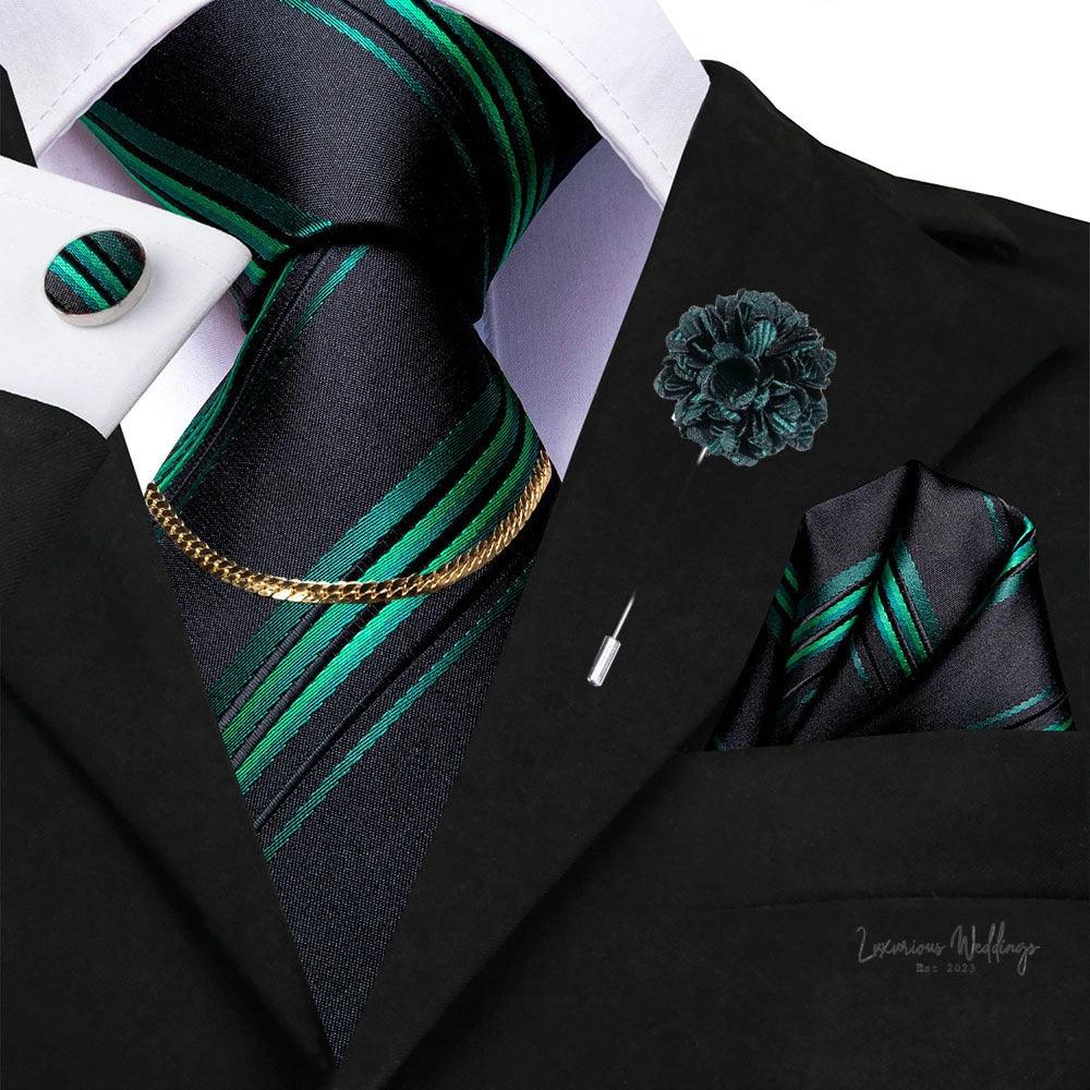 Premium Gatsby Themed Tie Set - Elegant Golden Black Striped Design Luxurious Weddings