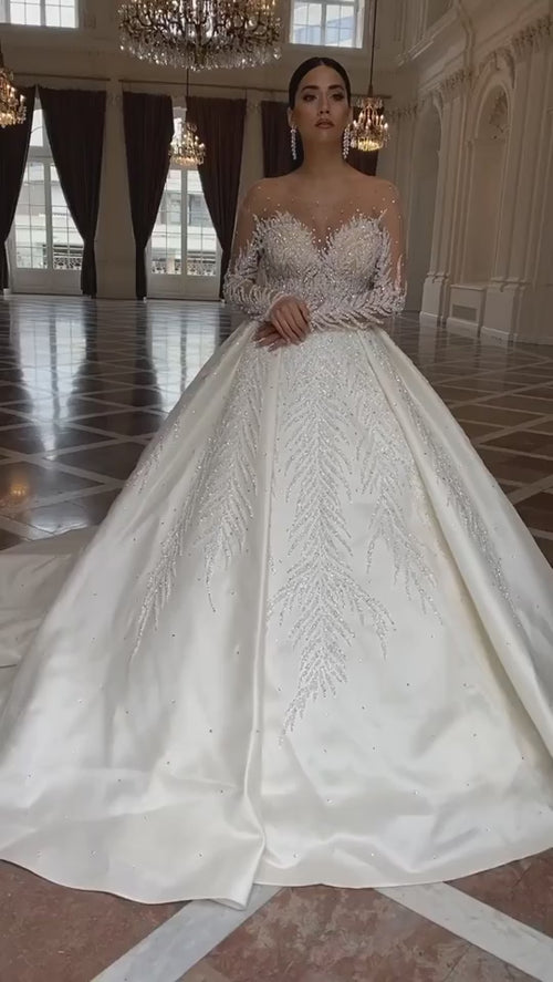 Heavy Beaded Crystal Ball Luxury Wedding Dress 