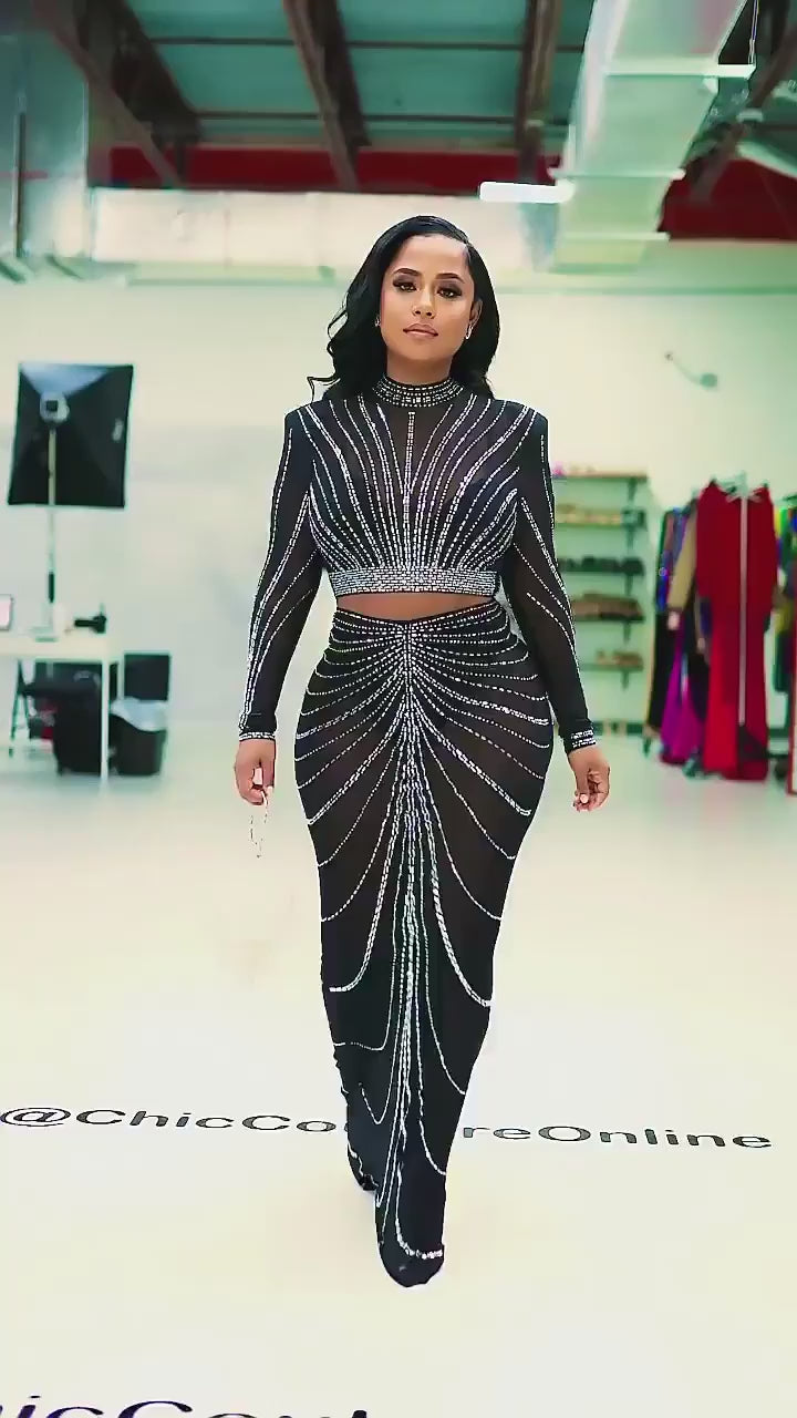 Sexy Rhinestone Mesh Maxi Party Dress Maxi Dress Luxurious Weddings