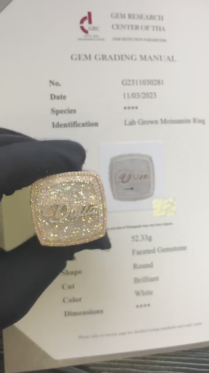 Iced-Out Round Brilliant Cut Diamond 925 Silver Gold-Plated Mens ring Luxurious Weddings