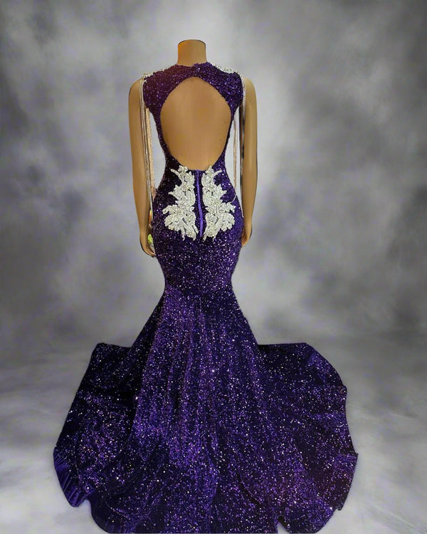 Thea-Rose Handmade Purple Rhinestone Evening Gown Candy Cane Lane