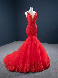 Red Sky At Night Handmade Deep V Beading Dress DRESSES Luxurious Weddings