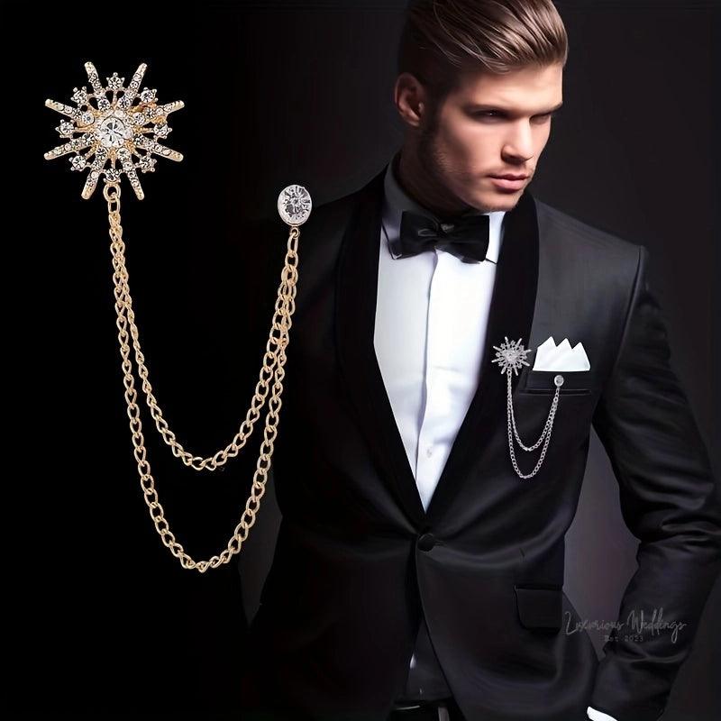 Rhinestone Suit Brooch - Elegant Alloy Accessory with Funky Design Luxurious Weddings