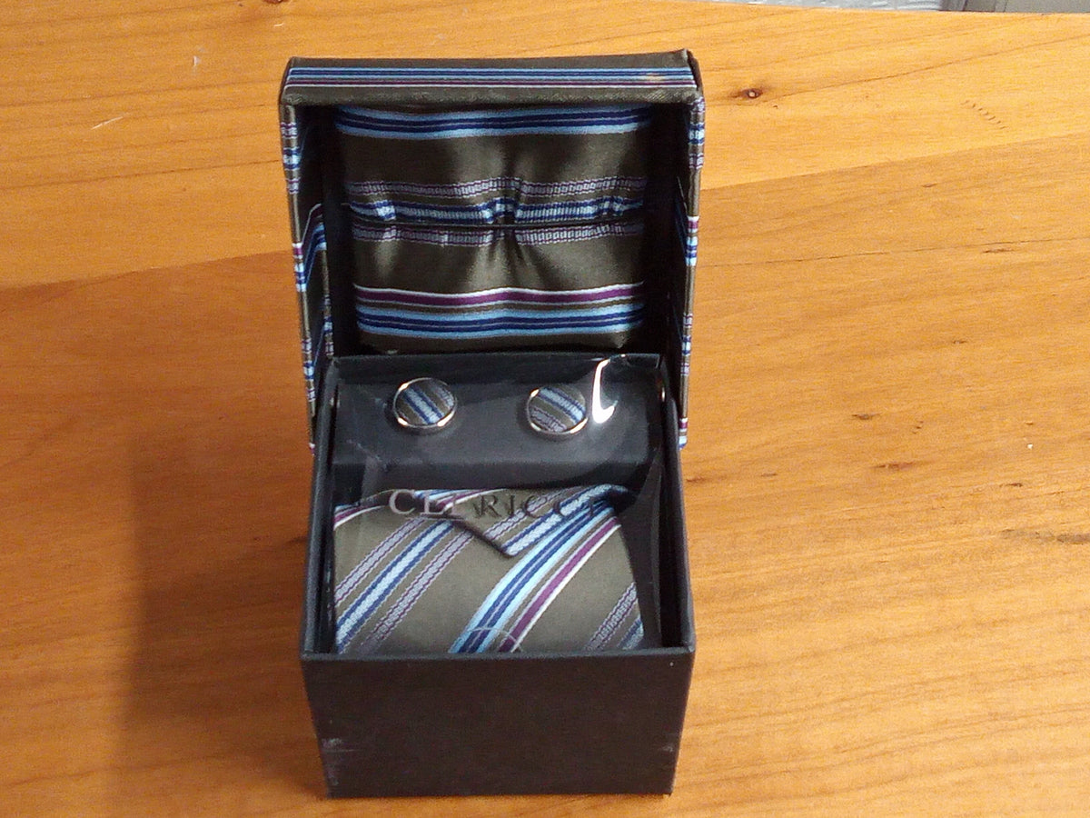 a box with a tie and a pair of glasses in it