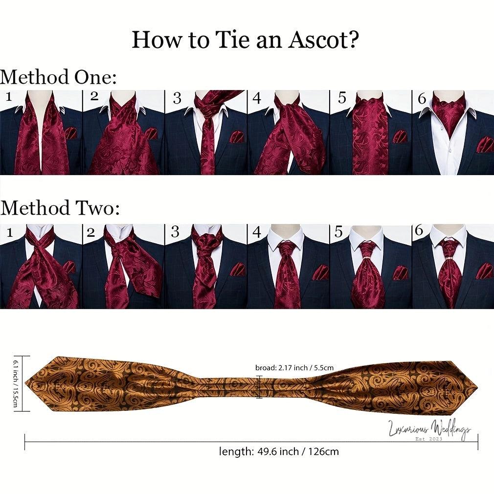 Silver Paisley Ascot Tie - Silver & Gold Luxurious Weddings