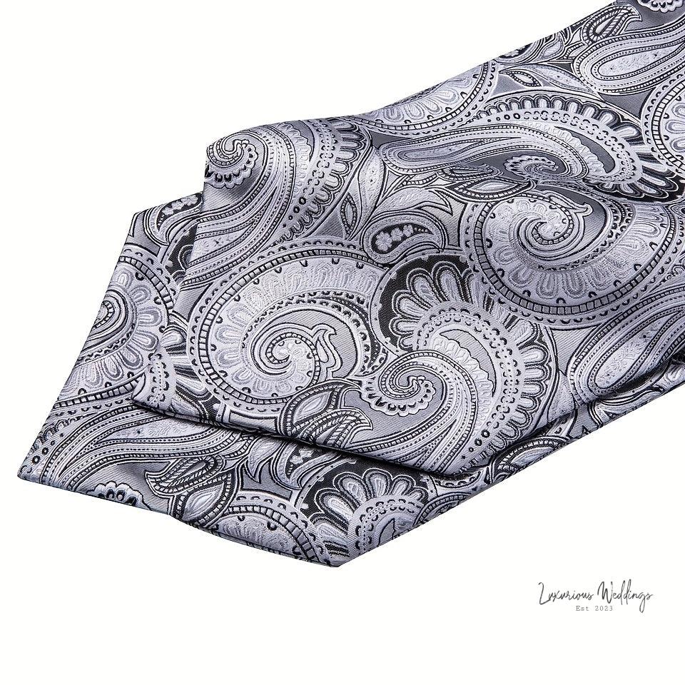 Silver Paisley Ascot Tie - Elegant Gatsby Wedding Accessory - Luxurious Weddings