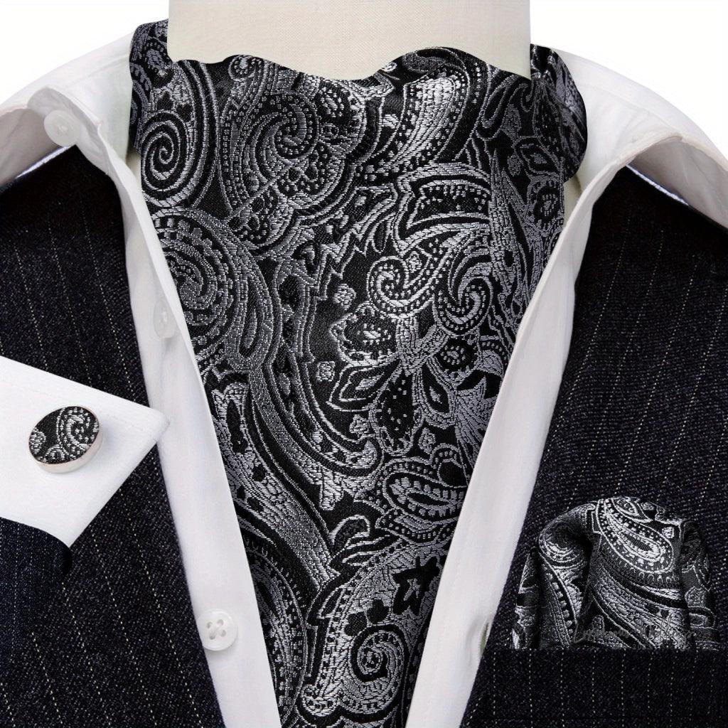 Silver Paisley Ascot Tie - Elegant Gatsby Wedding Accessory - Luxurious Weddings