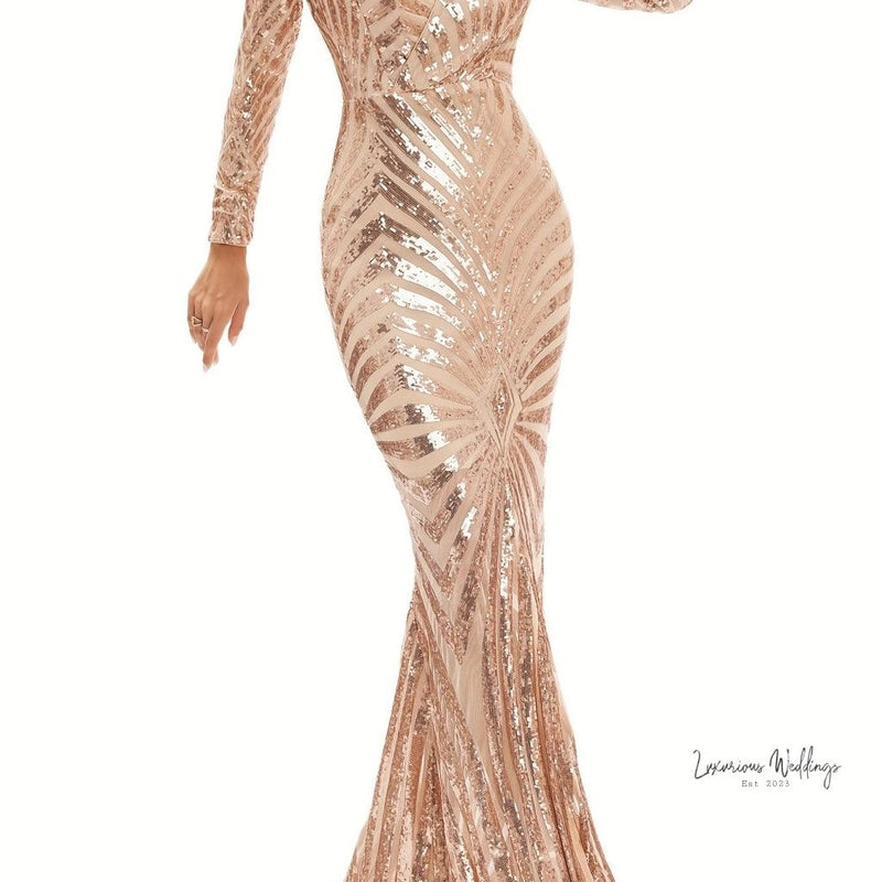 Sparkling V-neck Mermaid Dress - Long Sleeve Party & Banquet Attire Gatsby Gown Luxurious Weddings