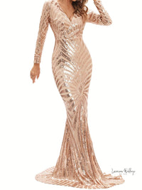 Sparkling V-neck Mermaid Dress - Long Sleeve Party & Banquet Attire Luxurious Weddings