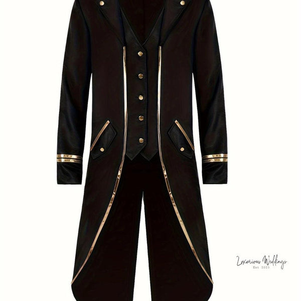 Steampunk Jacket for Men - Polyester, Buttoned, Solid Color Luxurious Weddings