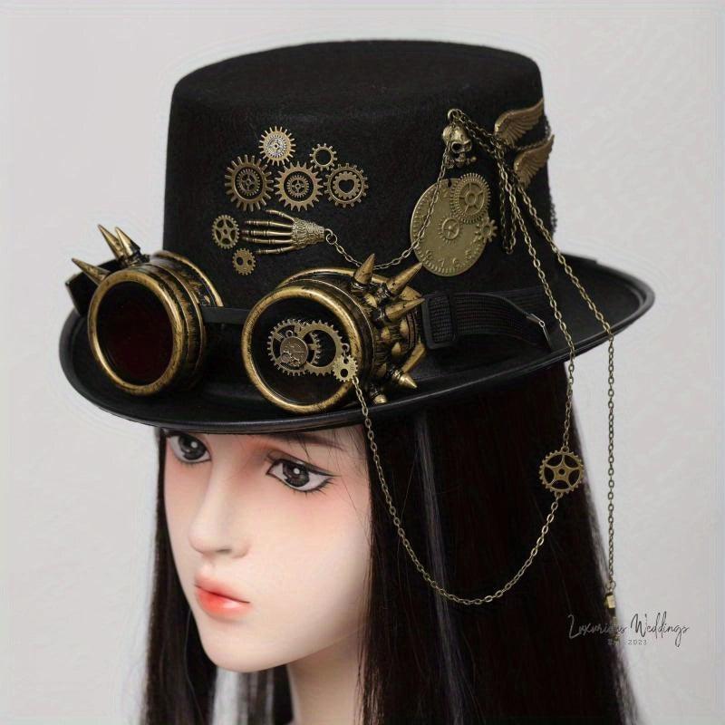 Steampunk Top Hat with Goggles - Victorian Costume Accessory Hat Luxurious Weddings