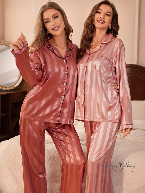 Striped Satin Pajama Set - 2 Sets, Elegant #TeamBride Design Luxurious Weddings