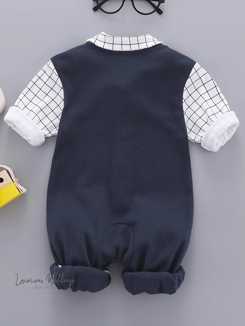 Stylish Plaid Baby Boy Suit - Cotton Blend, Hand Wash, Casual Ringbearers Luxurious Weddings