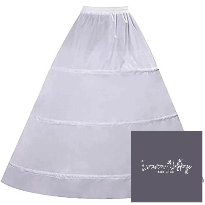 a white wedding pettic skirt with a gray background
