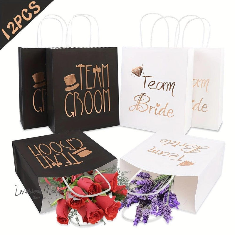Wedding Party Gift Bags - 12pcs, Rose Gold Foiled, Bridal Shower Favors Wedding favors Luxurious Weddings