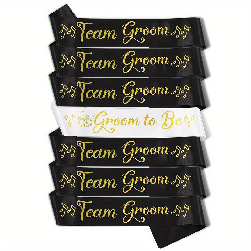 Wedding Party Sash Set - Groom to Be & Team Groom - 7pcs Team Groom Sashes Luxurious Weddings