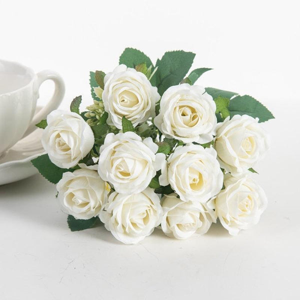 10 Heads Artificial Flowers Silk Roses Wedding Party Bouquet - Luxurious Weddings