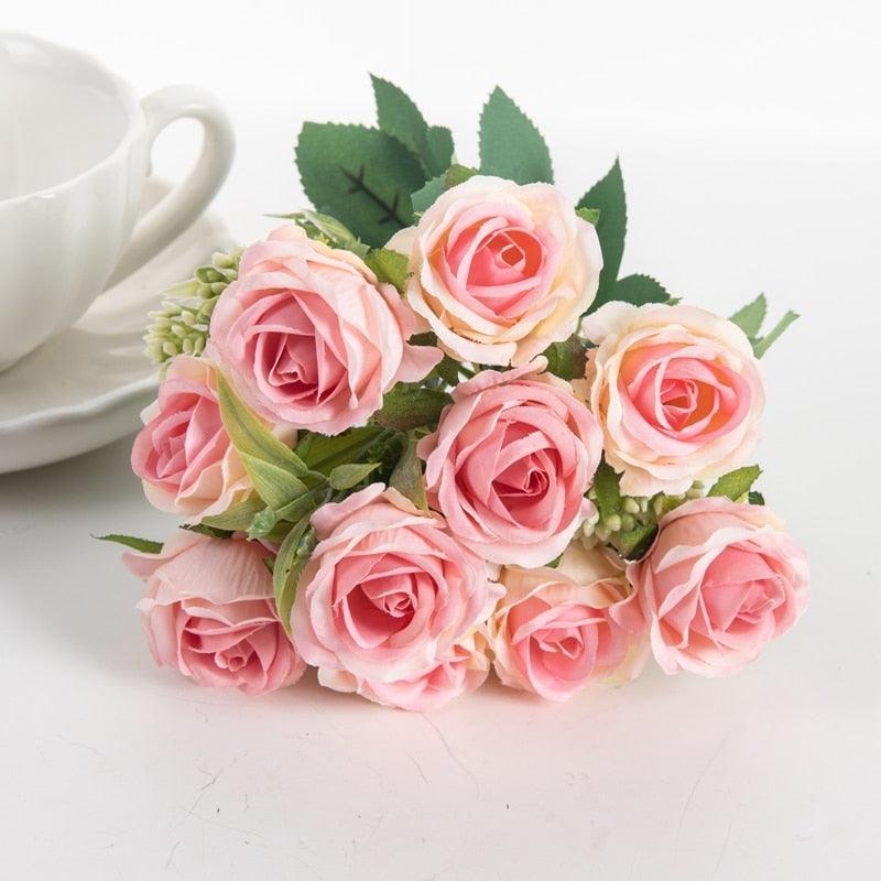 10 Heads Artificial Flowers Silk Roses Wedding Party Bouquet - Luxurious Weddings
